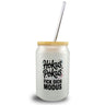 Hokus Pokus Trinkglas mit Bambusdeckel mit frechem Spruch