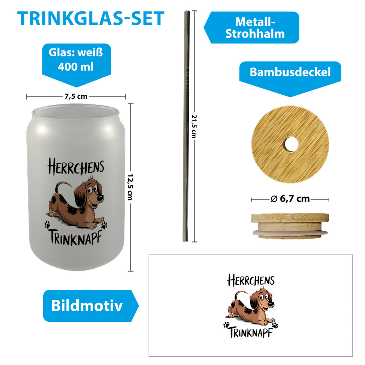 Dackel Cartoon Herrchens Trinknapf Trinkglas mit Bambusdeckel