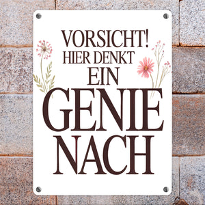 Vorsicht Genie am Werk Metallschild in 15x20 cm Dekoration