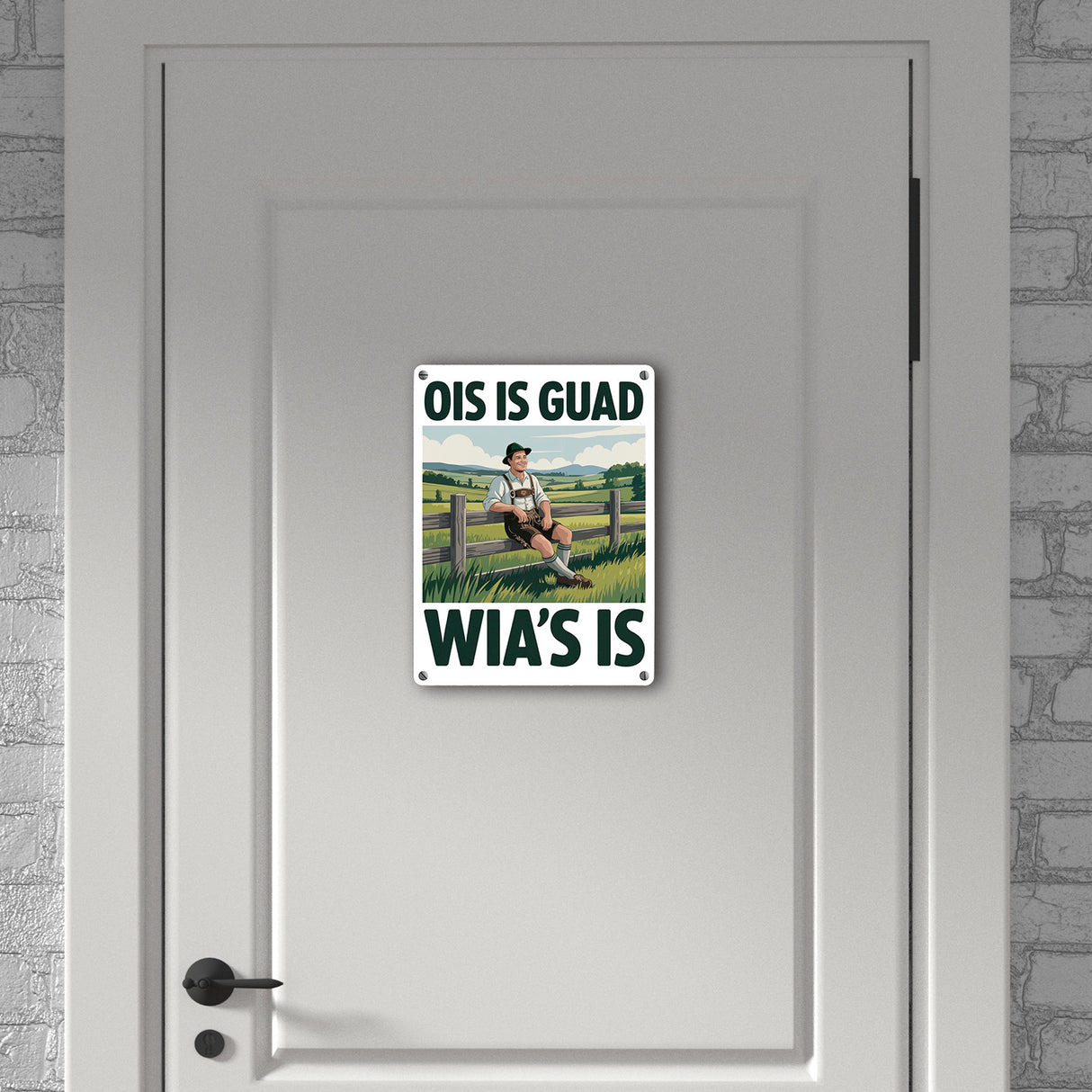 Zufriedener Bauer Ois is guad wia´s is Metallschild in 15x20 cm