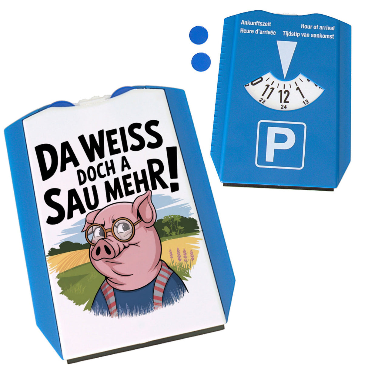 Cartoon Sau mit Brille Parkscheibe A Sau weiß mehr