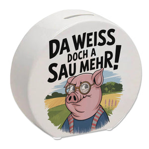 Cartoon Sau mit Brille Spardose A Sau weiß mehr