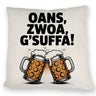 Zwei Bierkrüge Oans, zwoa, g’suffa Kissen