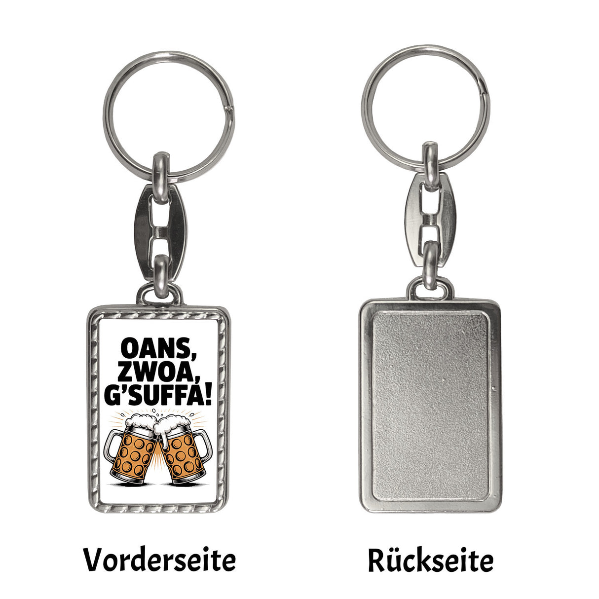 Zwei Bierkrüge Oans, zwoa, g’suffa Schlüsselanhänger