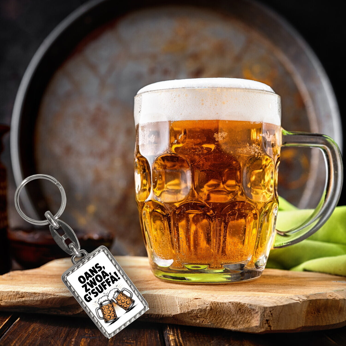 Zwei Bierkrüge Oans, zwoa, g’suffa Schlüsselanhänger