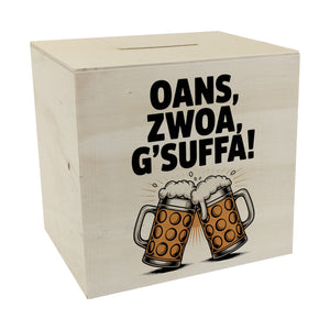 Zwei Bierkrüge Oans, zwoa, g’suffa Spardose