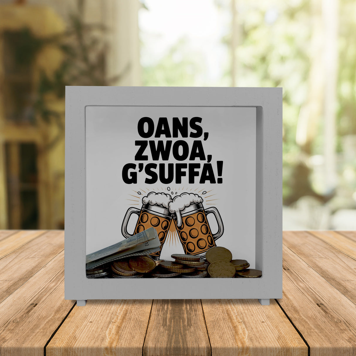 Zwei Bierkrüge Oans, zwoa, g’suffa Spardose