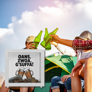 Zwei Bierkrüge Oans, zwoa, g’suffa Spardose