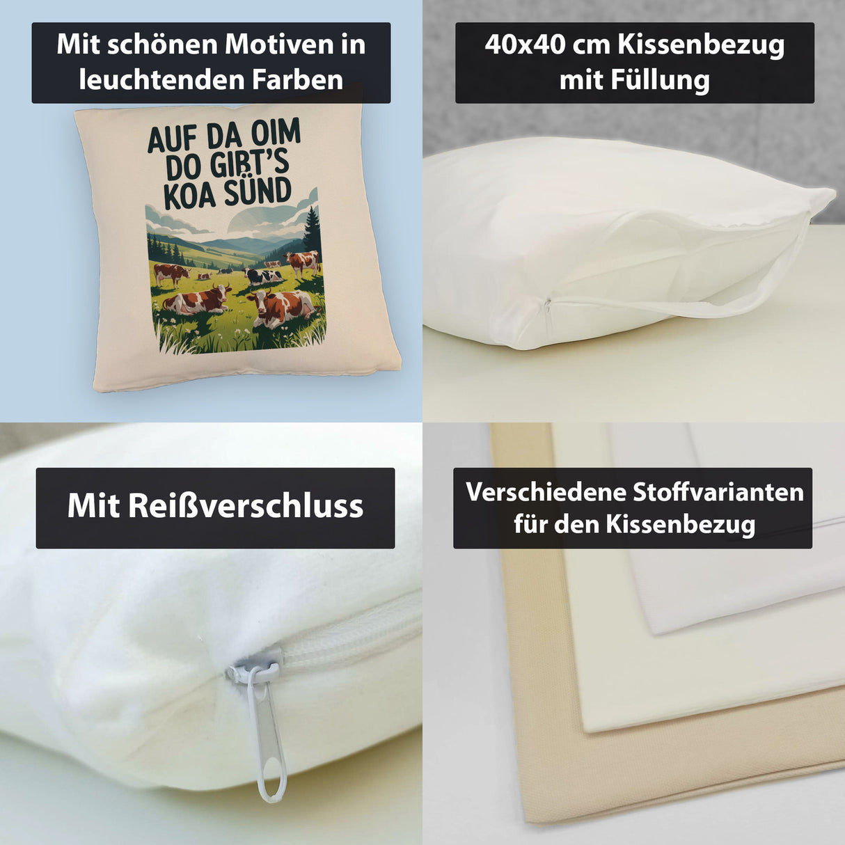 Auf da Oim, do gibt's koa Sünd Kissen Berglandschaft mit Kühen