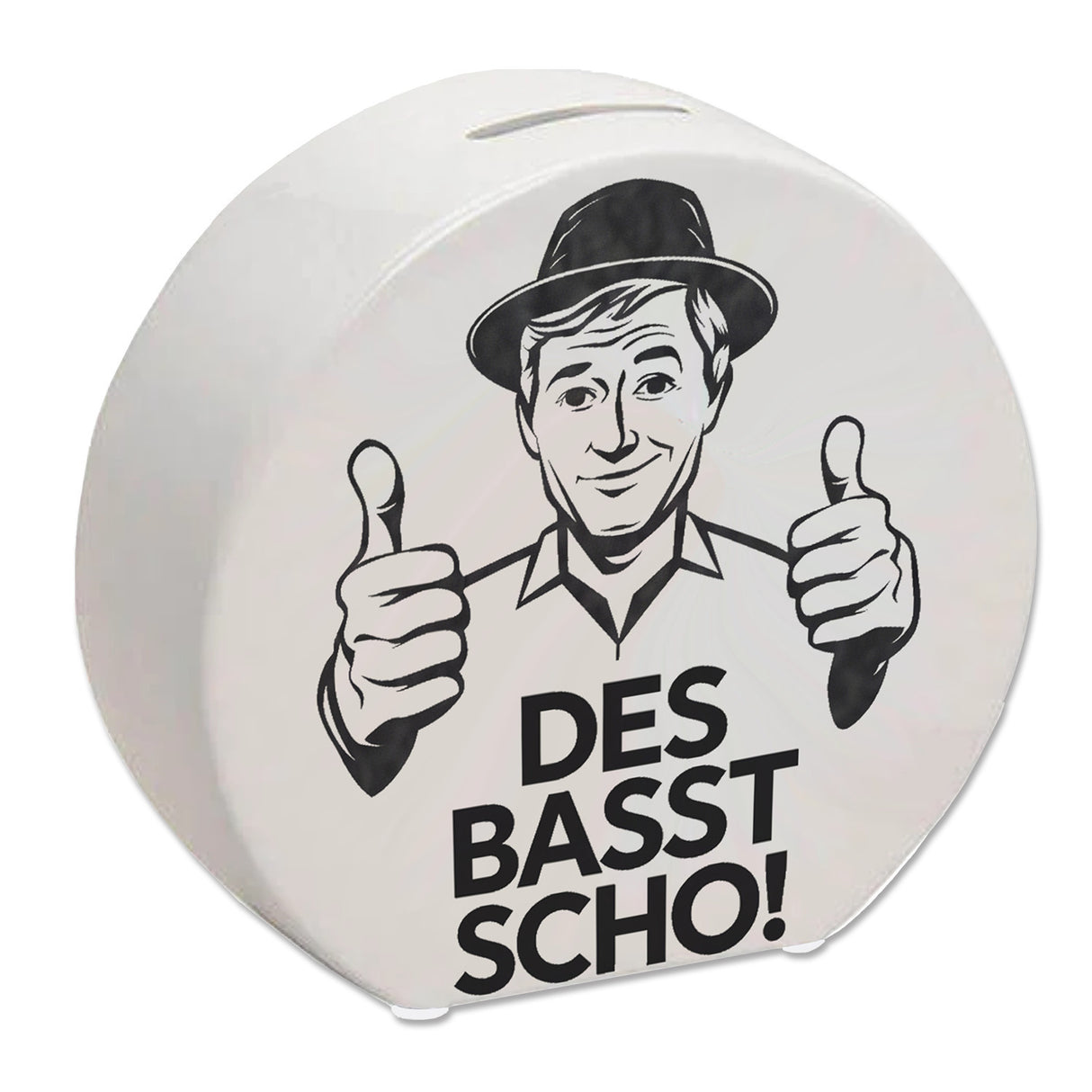 Mann mit Daumen hoch Des basst scho Spardose