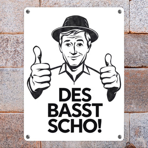 Mann mit Daumen hoch Des basst scho Metallschild in 15x20 cm