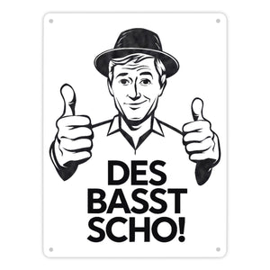 Mann mit Daumen hoch Des basst scho Metallschild in 15x20 cm