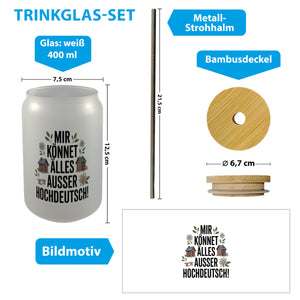 Mir könnet älles außer Hochdeutsch Trinkglas mit Bambusdeckel Schwäbisch