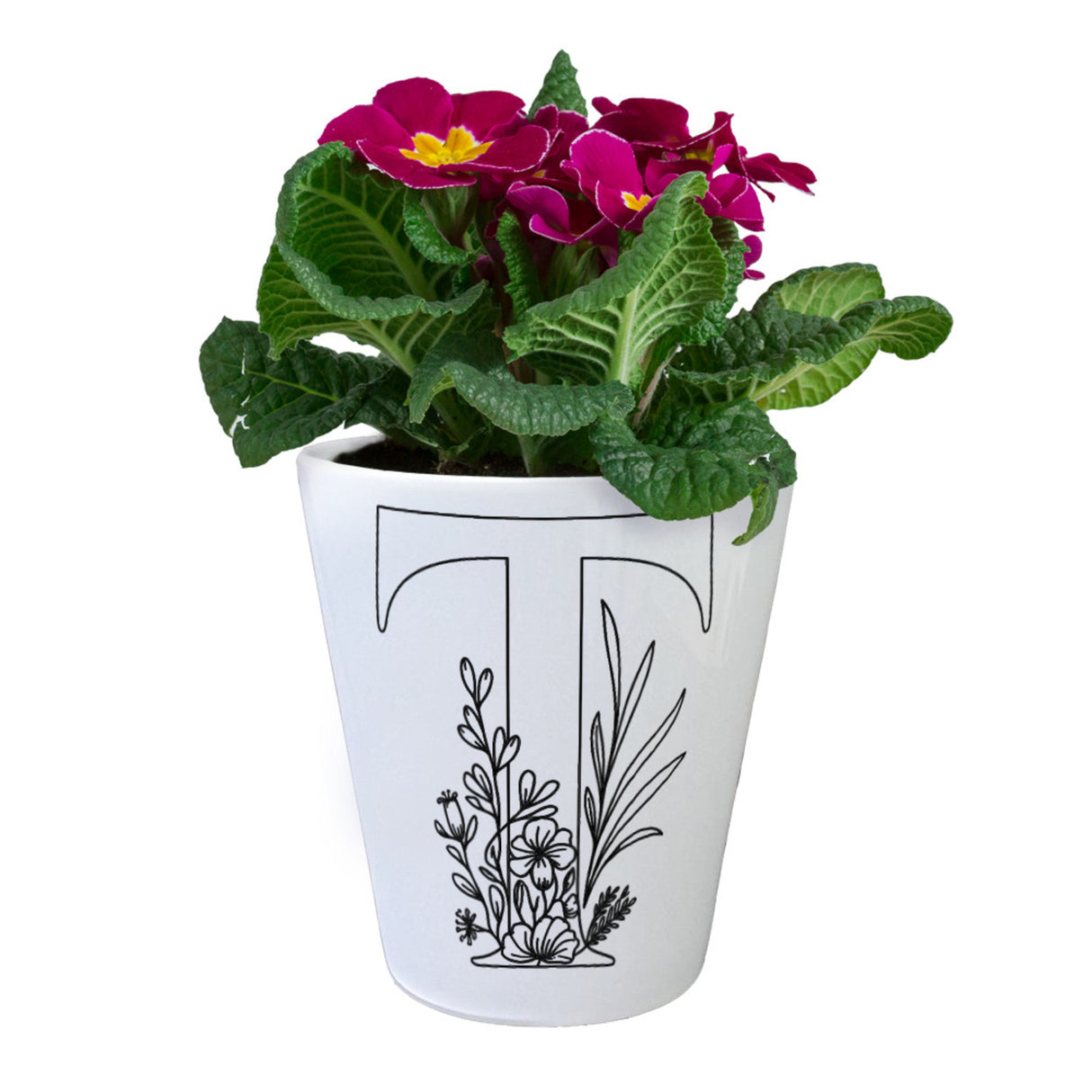 Floral Buchstabe T Blumentopf zum Ausmalen für Kunstliebhaber
