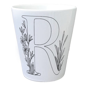 Floral Buchstabe R Blumentopf zum Ausmalen für Kunstliebhaber