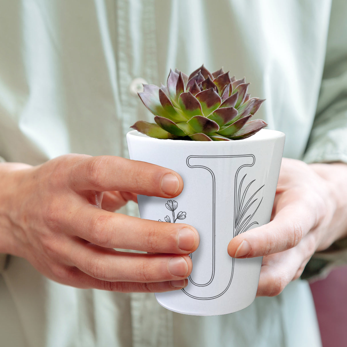 Floral Buchstabe J Blumentopf zum Ausmalen für Kunstliebhaber