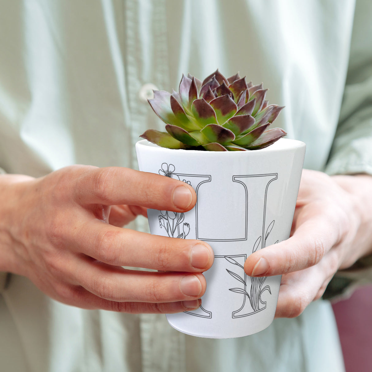 Floral Buchstabe H Blumentopf zum Ausmalen für Kunstliebhaber