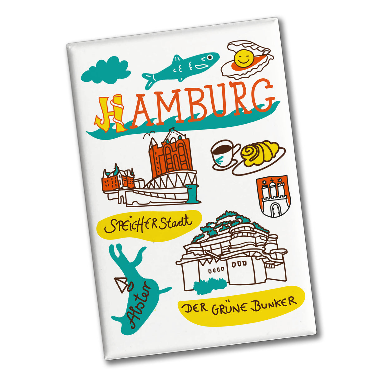Hamburg Wimmelbild Souvenir Magnet - Speicherstadt