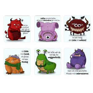 Comic-Monster freche Sprüche 6er Set Untersetzer aus Holz