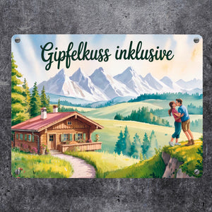 Holzchalet Gipfelkuss Metallschild in 15x20 cm Allgäu
