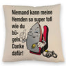 Lächelndes Bügeleisen Kissen mit Spruch: Niemand bügelt Hemden besser. Danke!