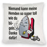 Lächelndes Bügeleisen Kissen mit Spruch: Niemand bügelt Hemden besser. Danke!