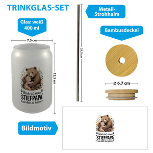 Glück ist einen Stiefpapa wie dich zu haben Bärenumarmung Trinkglas mit Bambusdeckel Vatertag