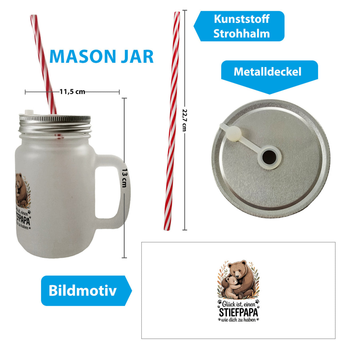 Glück ist einen Stiefpapa wie dich zu haben Bärenumarmung Trinkglas mit Bambusdeckel Vatertag