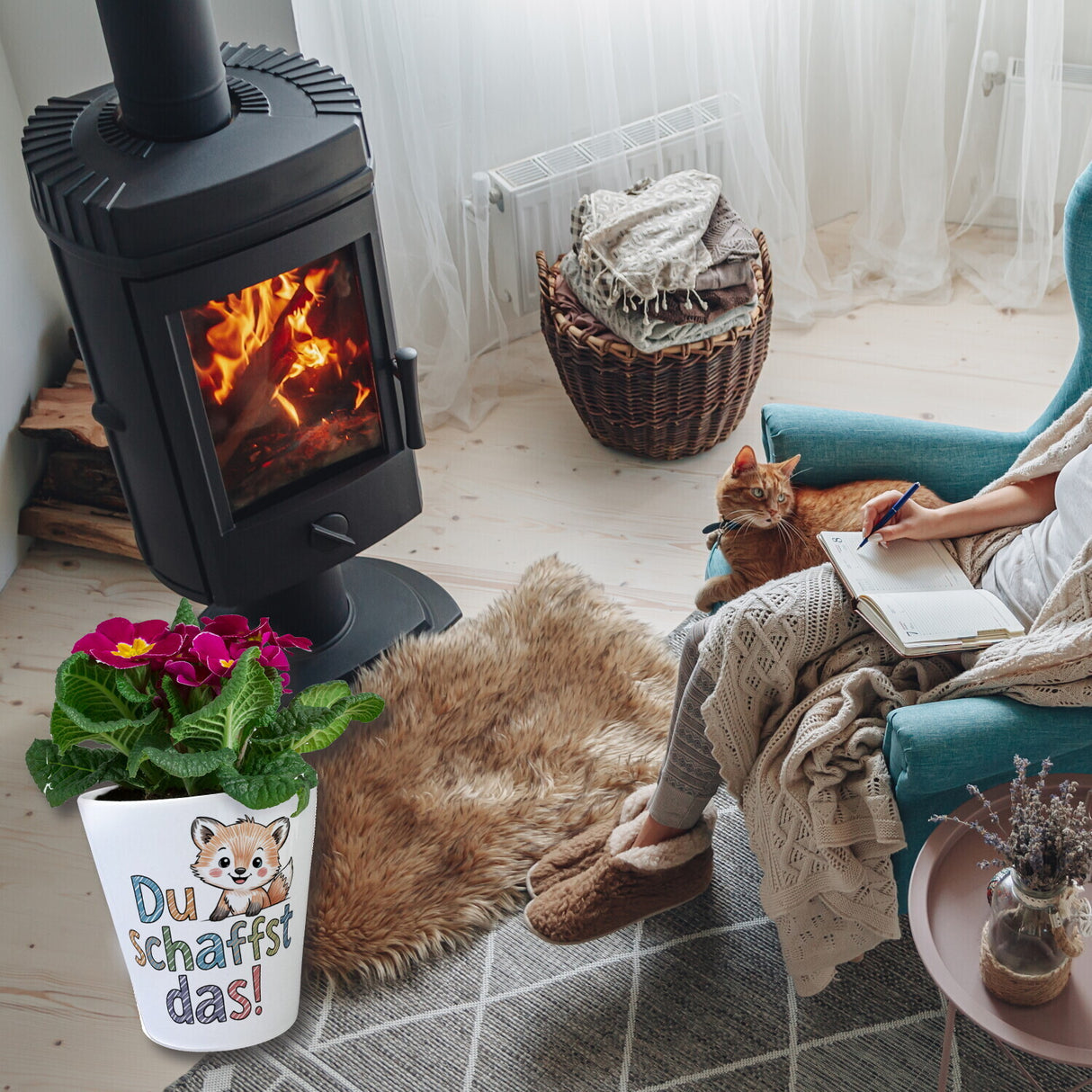 Fuchs mit Spruch Du schaffst das! Blumentopf