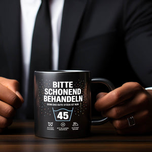 Wäschepflegeetikett Kaffeebecher bitte schonend behandeln wird 45