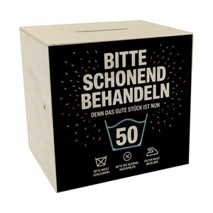 Wäschepflegeetikett Spardose bitte schonend behandeln wird 50
