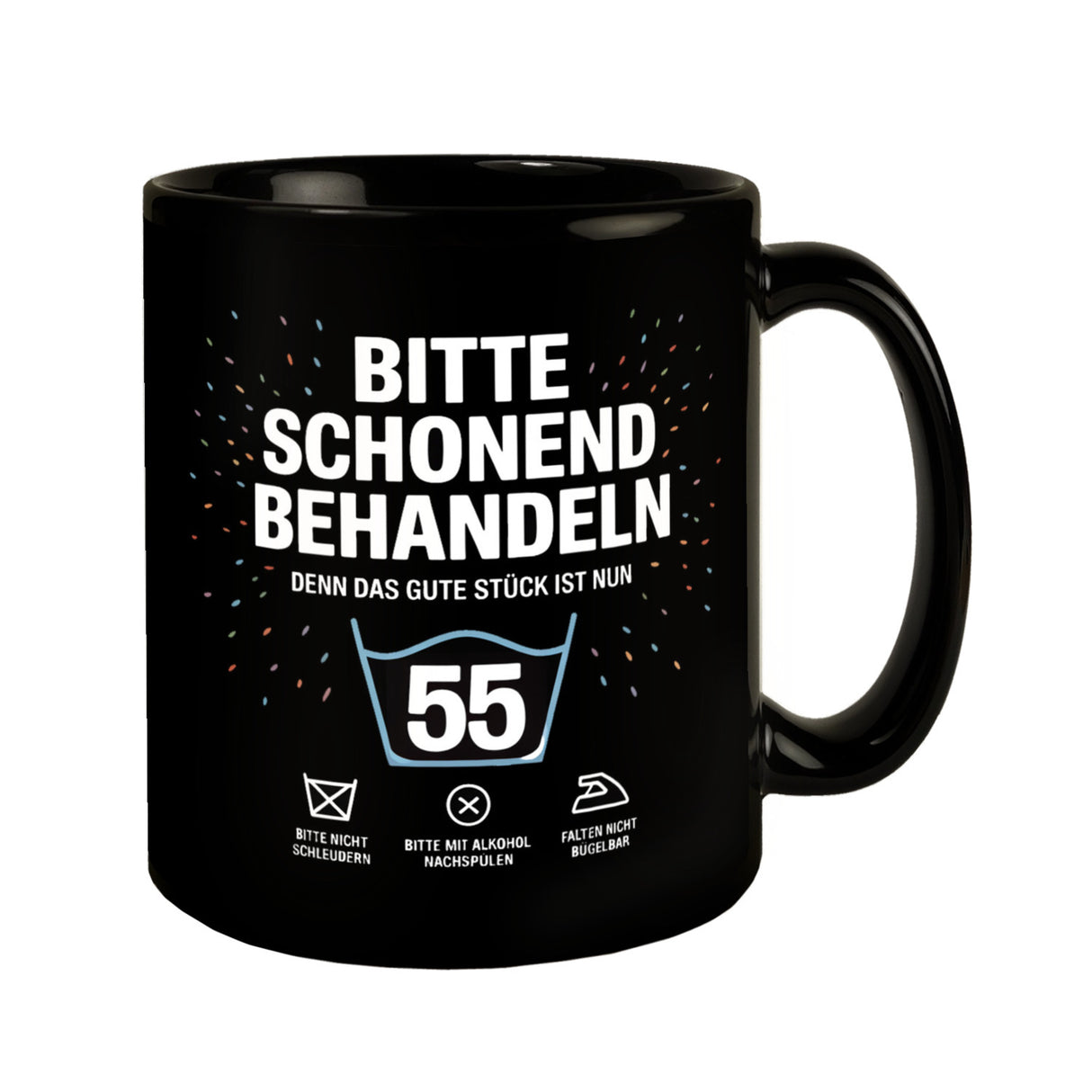 Wäschepflegeetikett Kaffeebecher bitte schonend behandeln wird 55