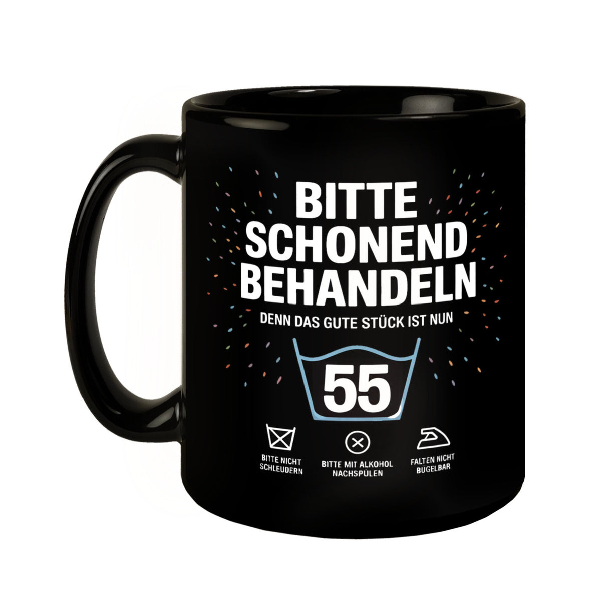 Wäschepflegeetikett Kaffeebecher bitte schonend behandeln wird 55