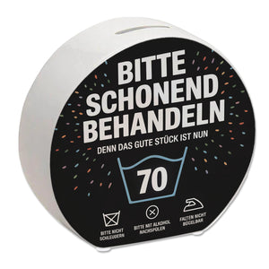 Wäschepflegeetikett Spardose bitte schonend behandeln wird 70