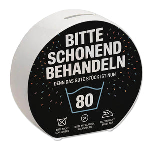 Wäschepflegeetikett Spardose bitte schonend behandeln wird 80