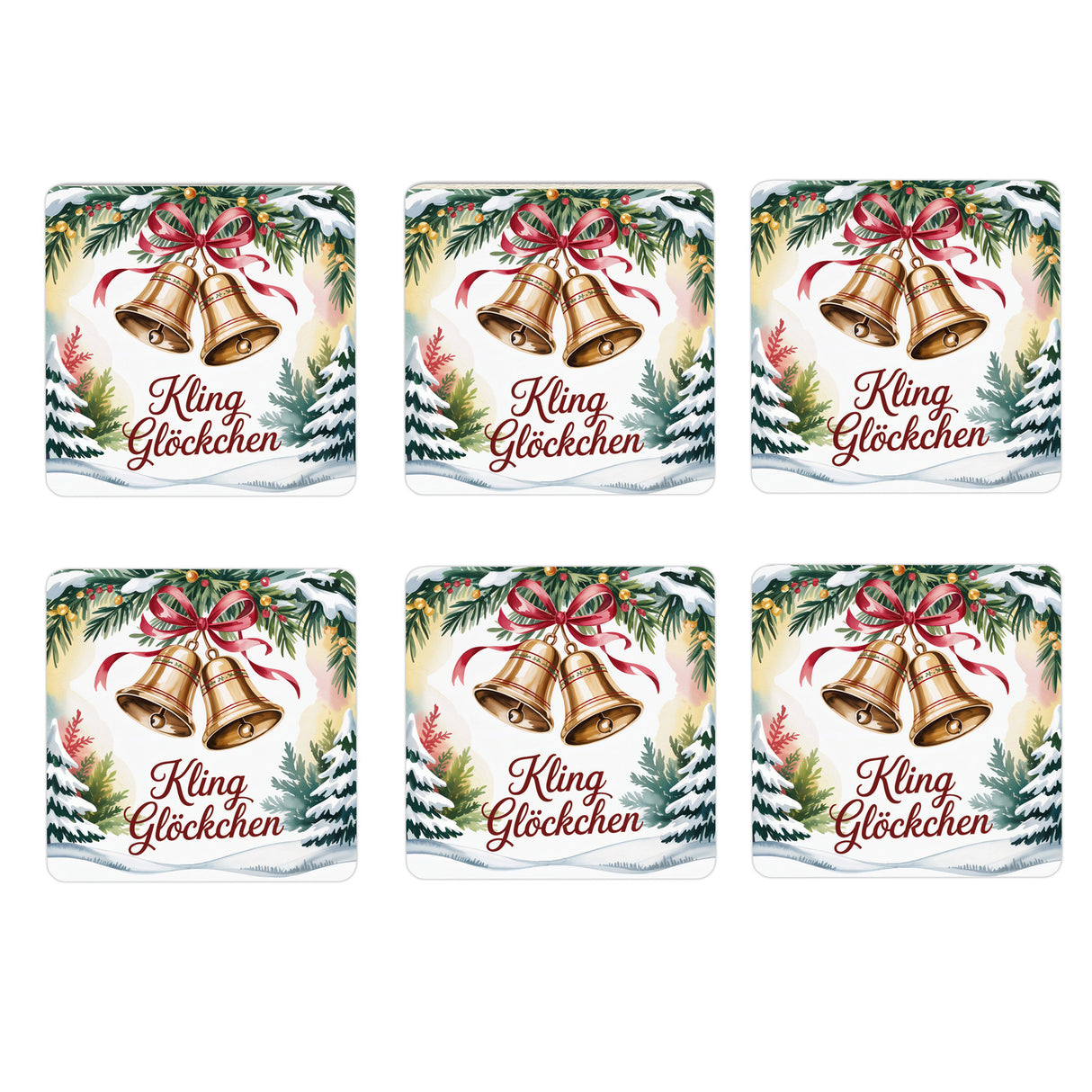Weihnachten Glocken 6er Set Untersetzer aus Holz - Kling Glöckchen