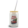 Merry Christmas Trinkglas mit Bambusdeckel mit Rotem Truck und Weihnachtsbaum