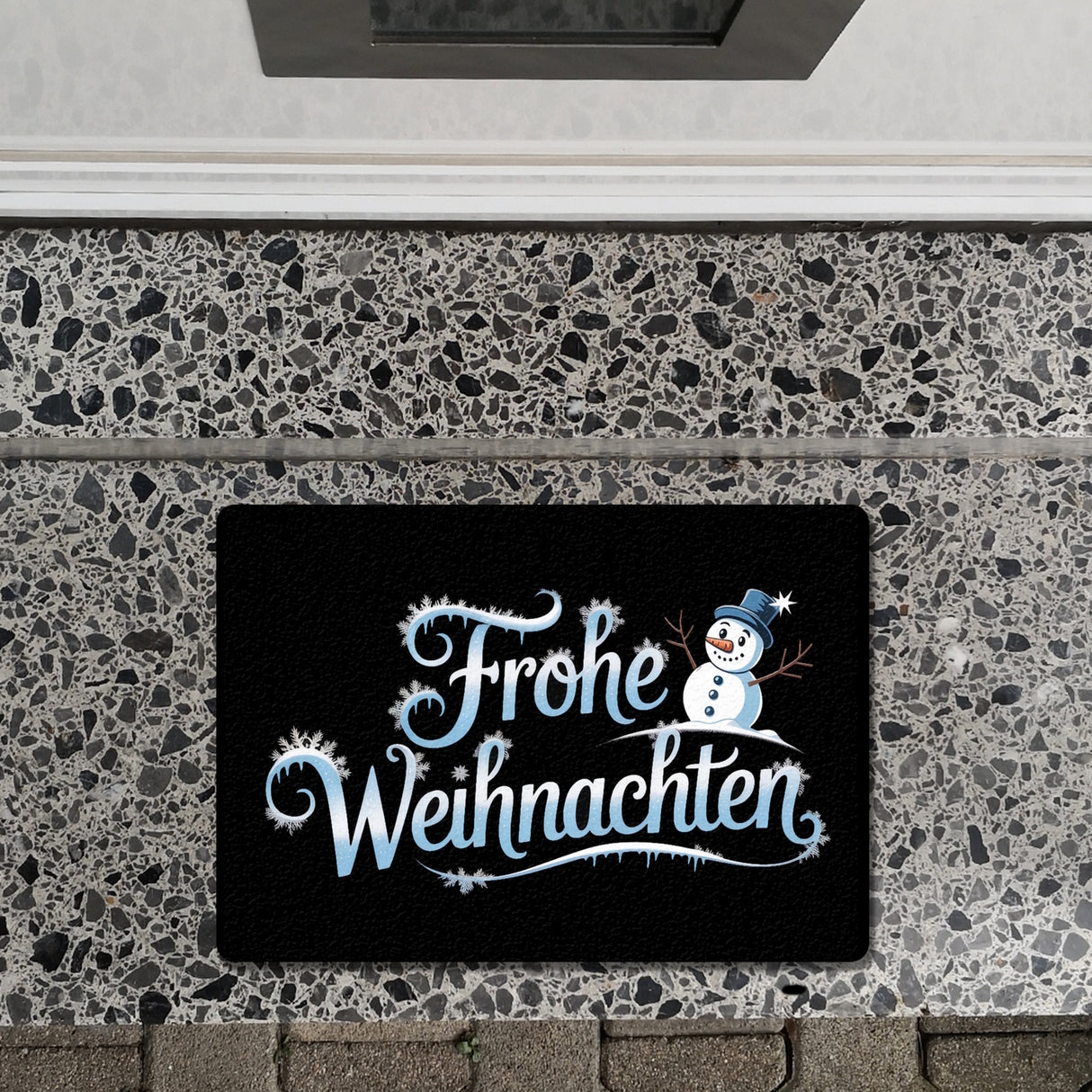 Frohe Weihnachten mit Schneemann Fußmatte in 35x50 cm ohne Rand