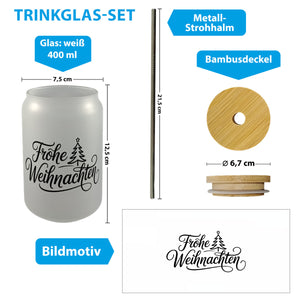 Weihnachtsbaum Trinkglas mit Bambusdeckel frohe Weihnachten
