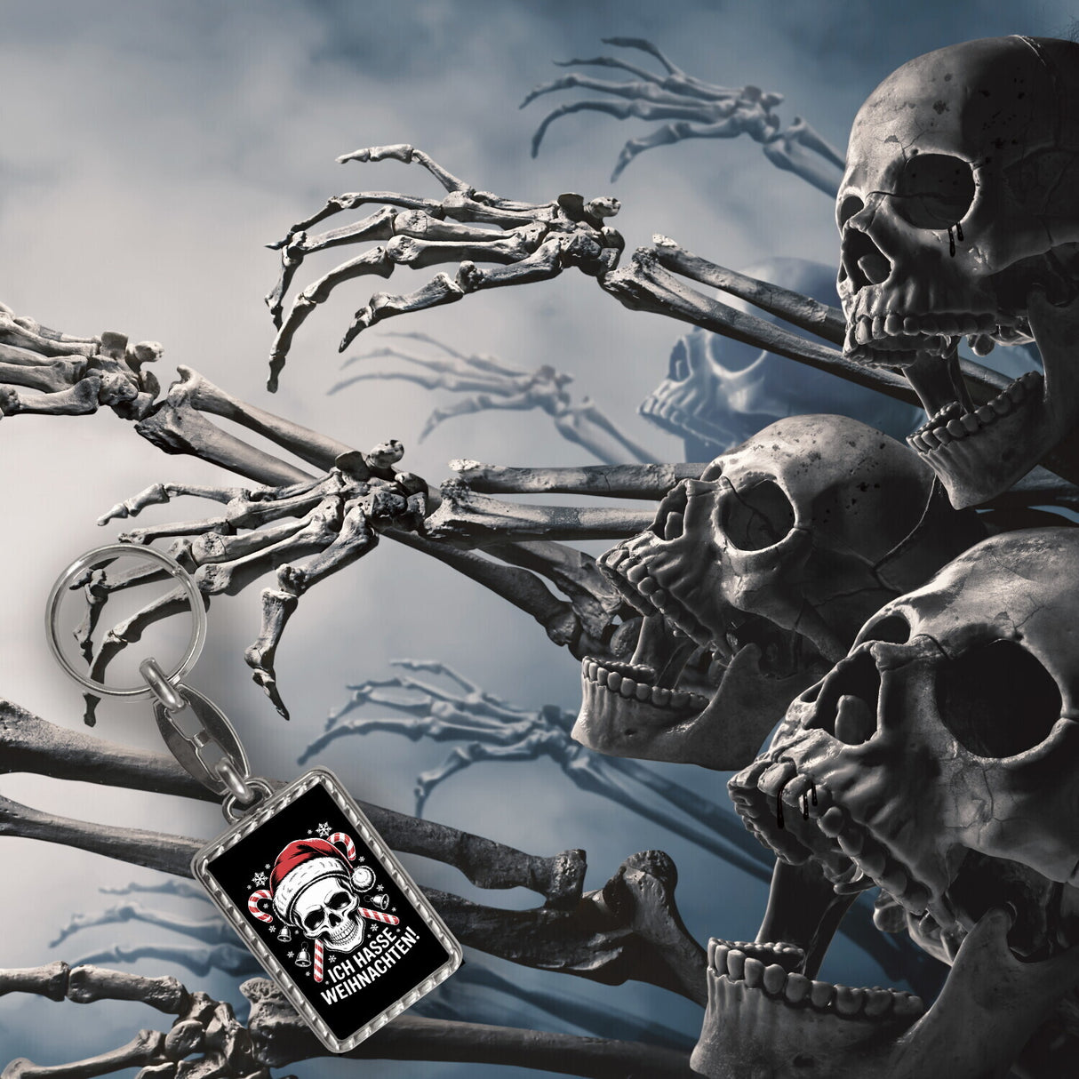 Totenkopf Weihnachtsmann Schlüsselanhänger - Ich hasse Weihnachten