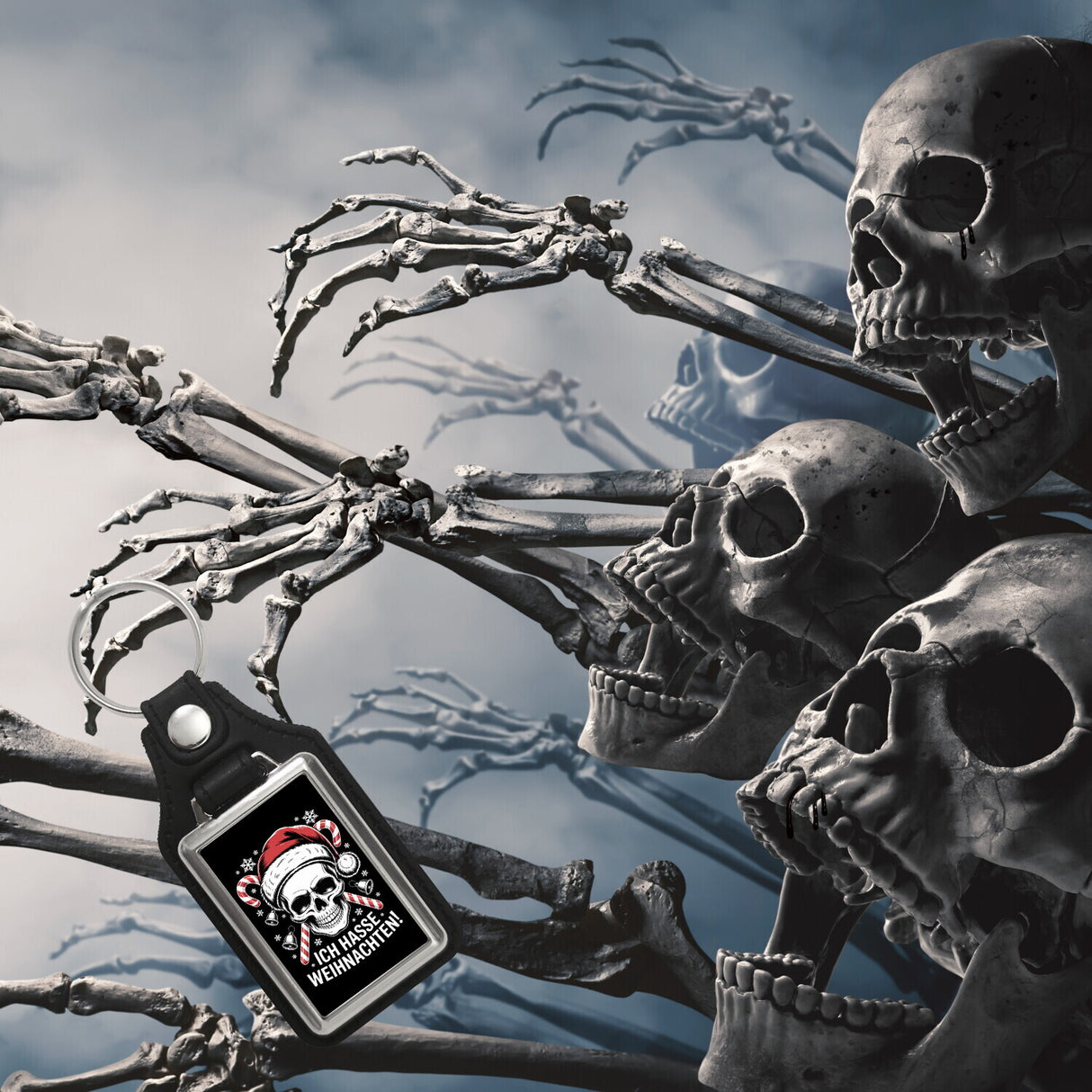 Totenkopf Weihnachtsmann Schlüsselanhänger - Ich hasse Weihnachten