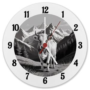 Kuh in den Bergen Wanduhr für Tier-Fans
