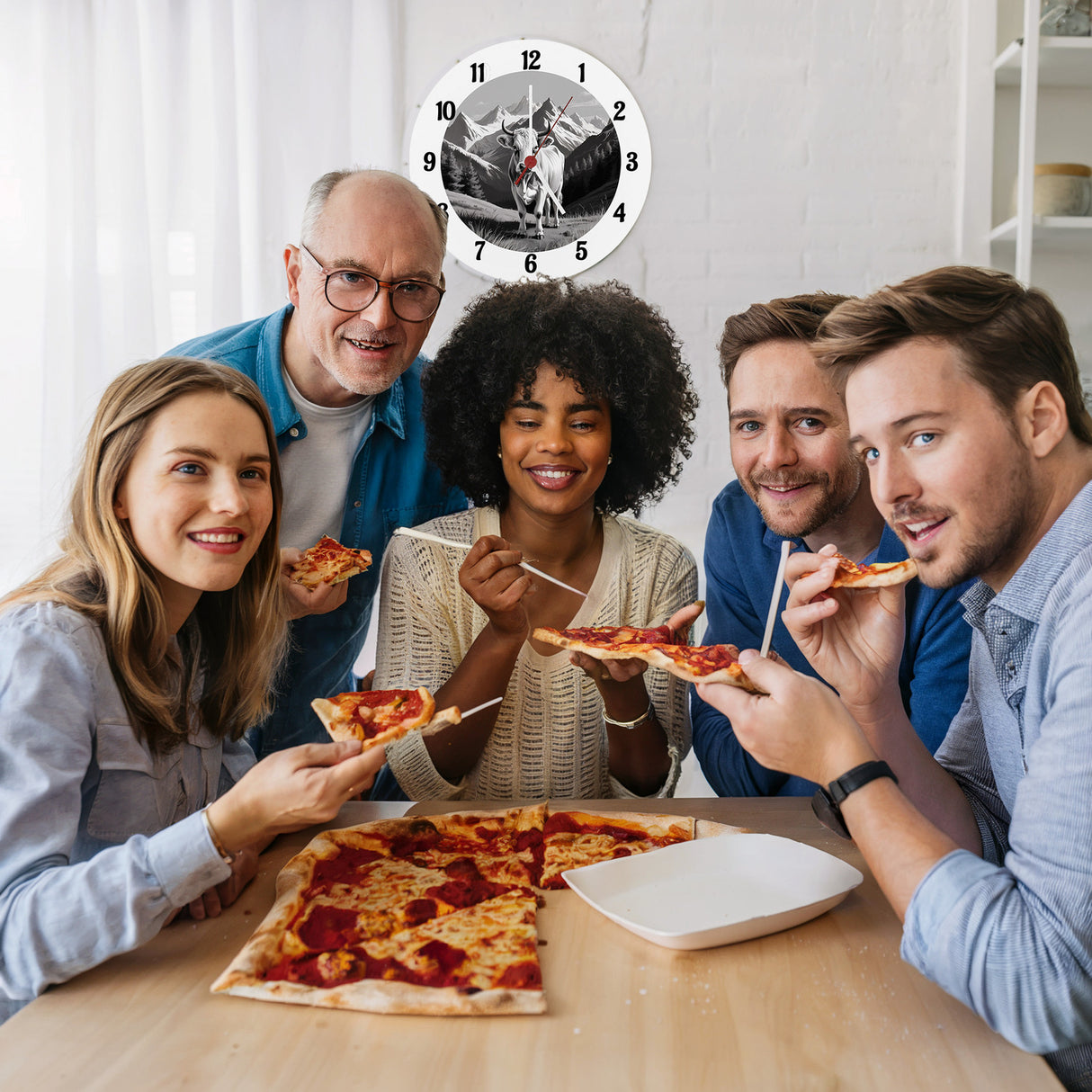 Kuh in den Bergen Wanduhr für Tier-Fans