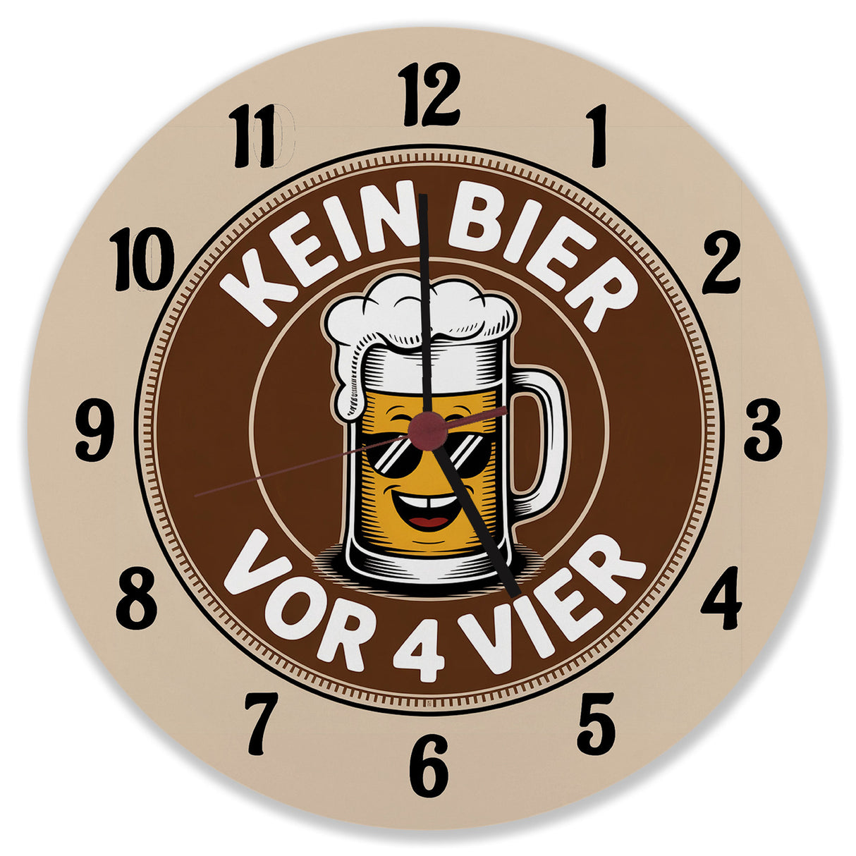 Bierglas Cartoon - Kein Bier vor vier Spruch Wanduhr