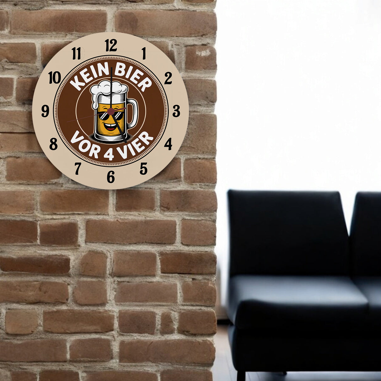 Bierglas Cartoon - Kein Bier vor vier Spruch Wanduhr