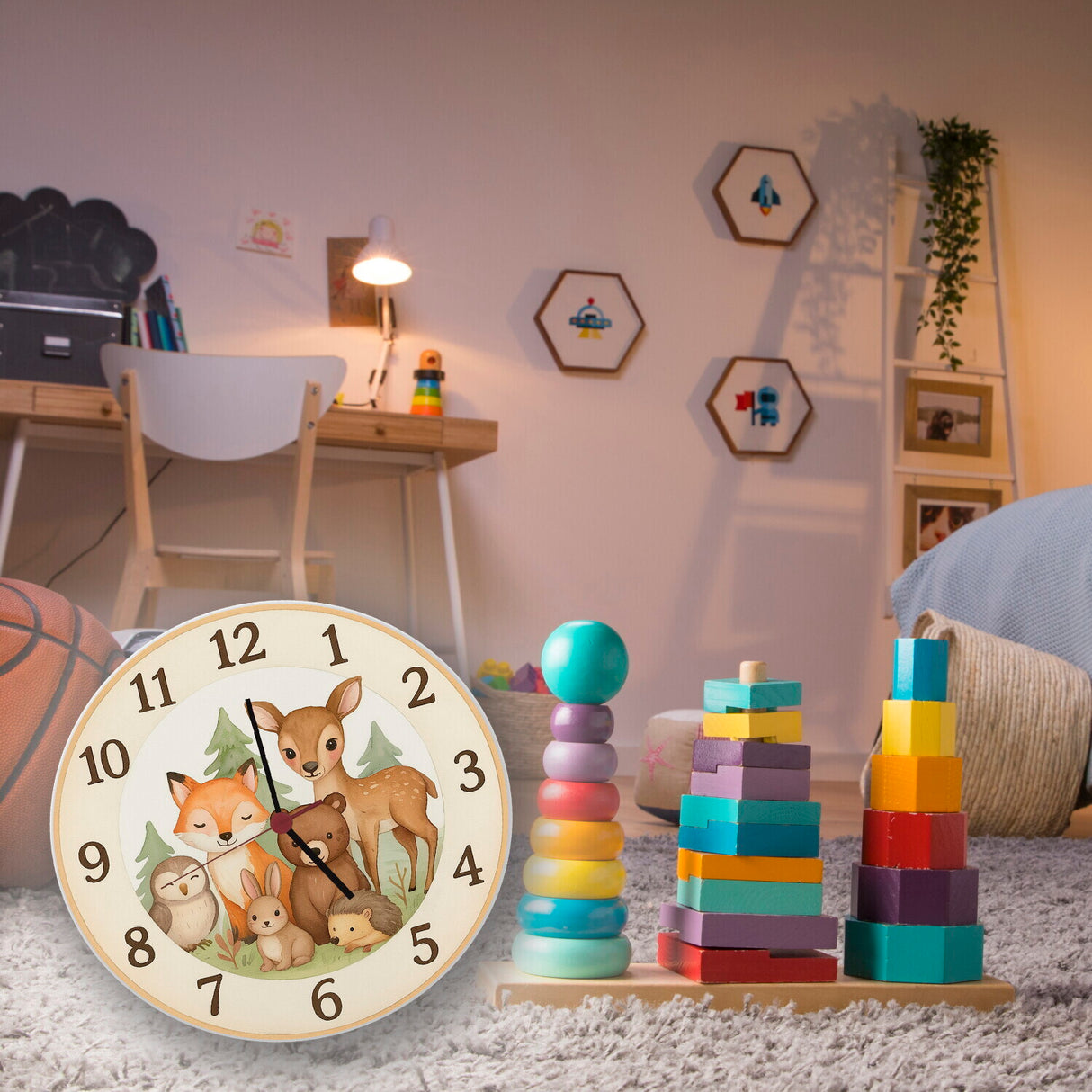 Waldtiere Aquarellstil Wanduhr für Tierliebhaber