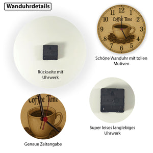 Coffee Time Wanduhr Kaffee Vintage Sepia