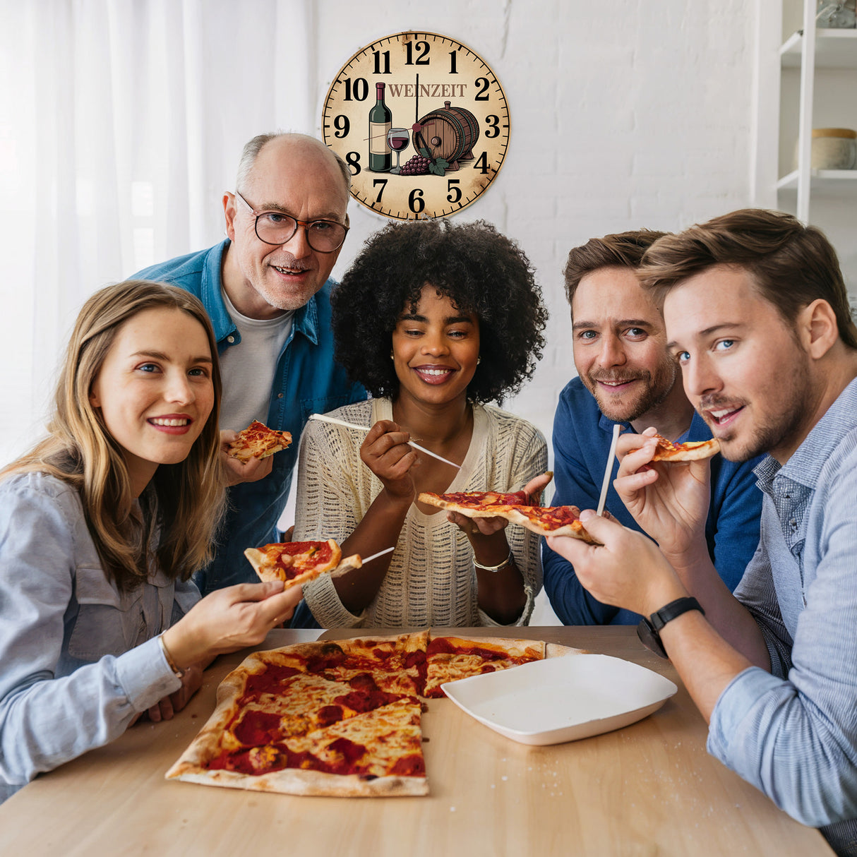 Weinflasche und Weinglas Wanduhr WEINZEIT