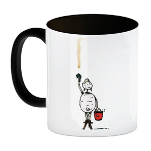 Kaffeebecher mit Putz-Schaf und Kaffeefleck Motiv
