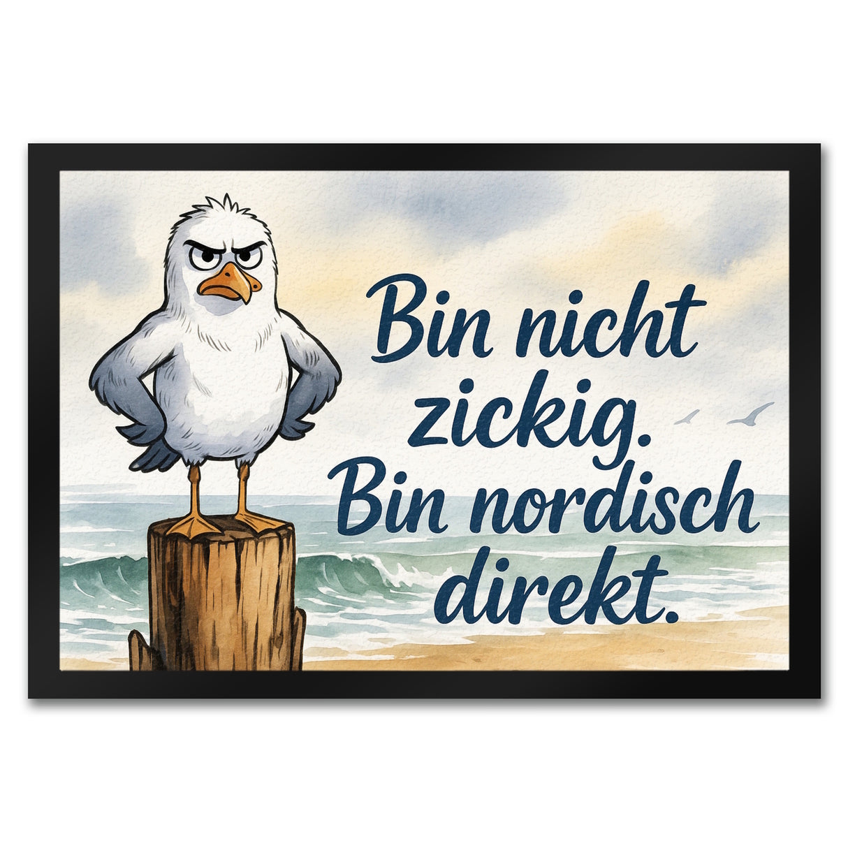 Möwe am Strand Fußmatte in 35x50 cm mit nordischem Humor